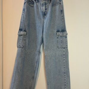 Old Navy Denim Extra High Rise Wide-Leg Cargo Light Wash Jeans